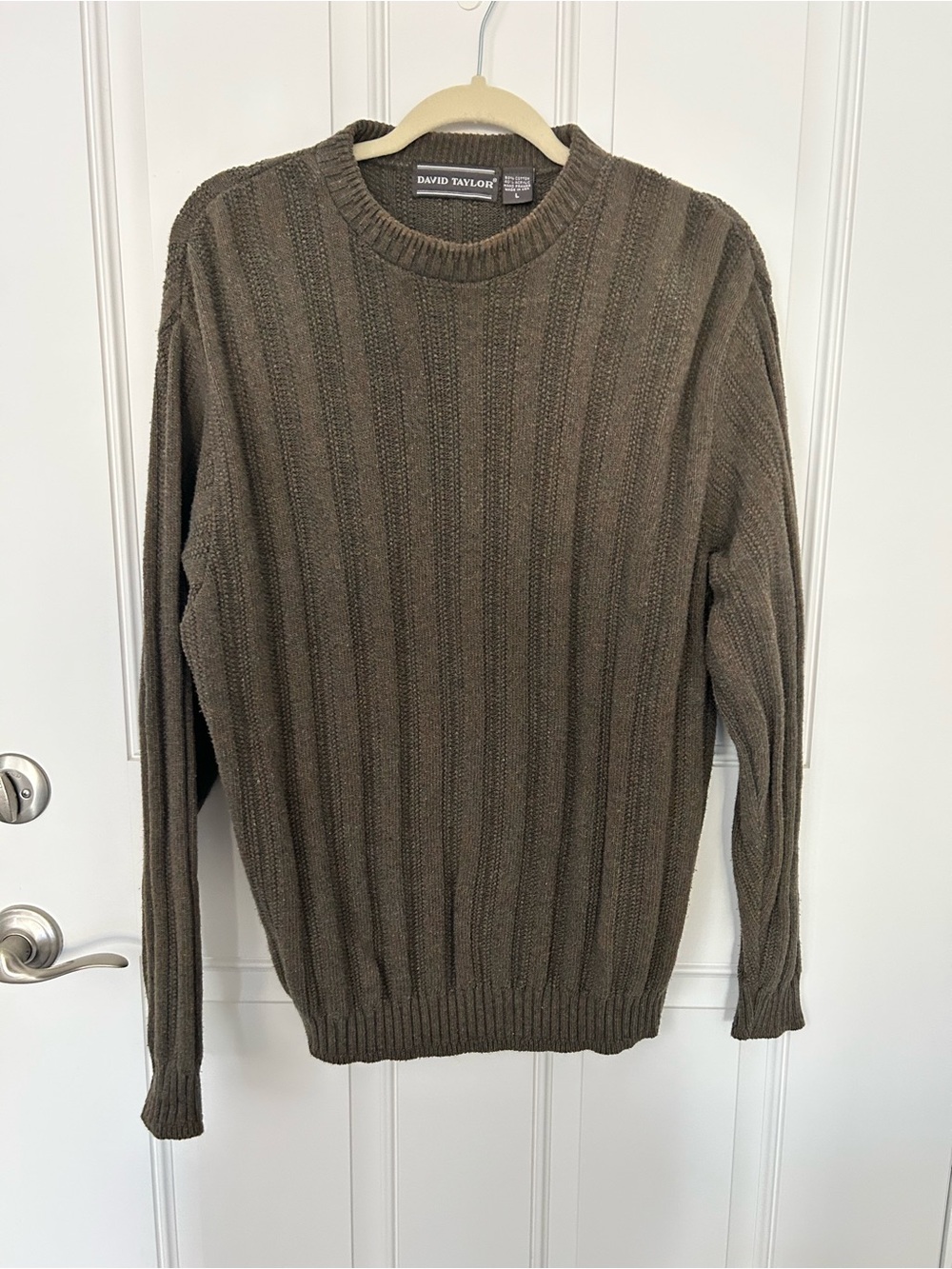 David Taylor Men's Brown/Gray Ribbed Crewneck Sweater